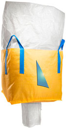 A yellow bulk bag with a duffle top and a spout bottom.
