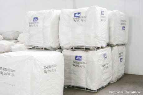 Wrapped bulk bags with metal pallets awaiting  shipment in our warehouses in China.