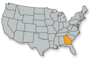 Map of the US highlighting the state of Georgia in the southeast.